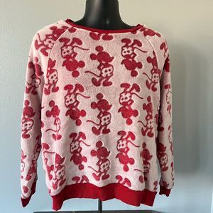 Mickey Mouse Silhouette Fleece Sweater Womens Large Pink Red Super Soft Pullover